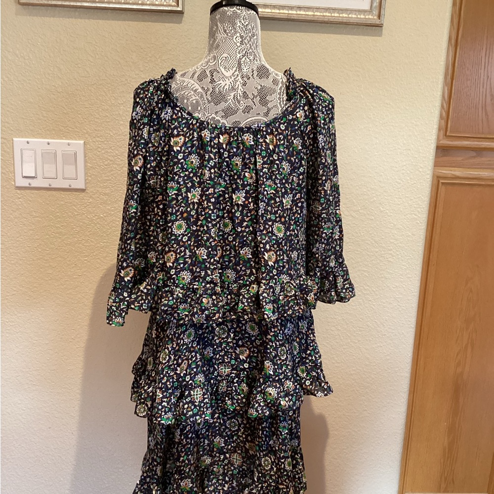 NEW Tory Burch 100% Silk 3-Tier Navy Soleil Ruffle Dress - Picture 5 of 13